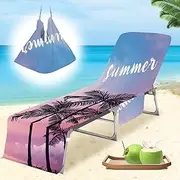 Cyiecw Terry Cloth Protective Cover for Garden Lounger, 75 x 210 cm, Lounger Cushion with 2 Pockets, Microfibre Quick-Drying Beach Towel for Sun Lounger, Swimming Pools, Beaches, Garden