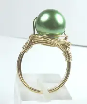 Wire Wrapped Green Shell Pearl Bead Ring Handcrafted Size 7