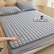 Waterproof Dustproof Mattress Cover Breathable Skin-Friendly Cotton Fitted Sheet Solid Color Bedding Mattress Topper with Deep Pockets Soft Bedroom Bedding-Gray||Queen 59x79inch