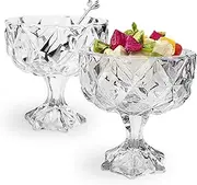Glass Dessert Bowls with Spoon, Ice Cream Bowls for Fruit Salad Milkshakes Trifle Pudding Snack Cocktail Drinks Condiment Sundae Party (10 oz, Set of 2)