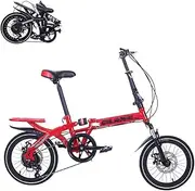 Folding Adult Bicycle, 14/16-inch Portable Bicycle, 6-Speed Speed Regulation, Dual Disc Brakes, Adjustable Seat, Quick Folding Shock-Absorbing Commuter Bike
