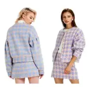 NWT Storets LORI Houndstooth 2 Piece Suit Skirt & Jacket Lavender | S