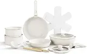 Nonstick Cookware Set, 17Pcs Pots and Pans Set Removable Handles, Induction RV Kitchen Set, Stain & Scratch-Resistant, Dishwasher/Oven Safe, PFAS/PFOA Free, Cream White