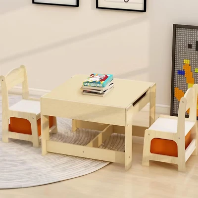 Kids Table and 2 Chairs Set, 3 in 1 Activity Table with Storage Drawer for Toddl