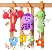 Soft Marine Animal Plush Infant Rattles for Strollers and Car Seats - Perfect for Newborns!