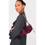 Burgundy Crinkle Ruched Shoulder Bag, Burgundy