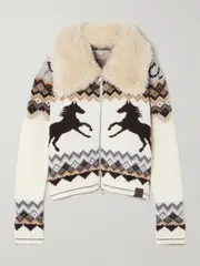 [Stella McCartney] Stella McCartney - Fleece-trimmed Fair Isle Wool Cardigan - White - small small White