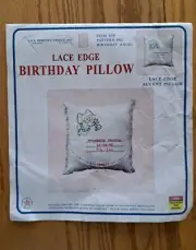 Needle Art Birthday Pillow Cover Jack Dempsey Angel Lace Edge NOS
