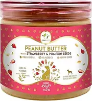 Pawfect Peanut Butter with Strawberry & Pumpkin Seeds for Dogs| 100% Natural Peanut Butter | No Xylitol, Palm Oil, Salt or Sugar | Expertly formulated for dogs | Topper for lick mats, toys (450g).