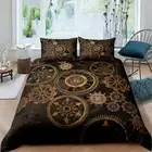 Ndustrial Gear Bedding Set King Size Steampunk Style Duvet Cover Clocks Theme