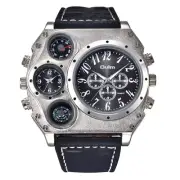 Oulm Men's Causal Quartz Watches Large Dial Decorative Compass Sport Wristwatch