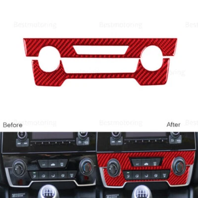 2Pcs Red Carbon Fiber Center Console AC Switch Cover For Honda CRV CR-V 2017-21