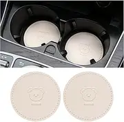 Leather Car Cup Coaster 2PCS Cute Bear Car Cup Holder Coaster Non-Slip Shockproof Car Interior Accessories for Women Beige