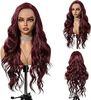 Burgundy Wig Human Hair - 25 Inch Red Frontal Wave Human Wigs | 13x6 Pre Plucked, Curly Transparent Lace For Women, Wine Glueless Hair For Daily Use, Work