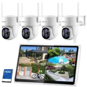 Wireless Security Camera System Outdoor with Monitor | 4pcs 2K Dual Lens PTZ ...