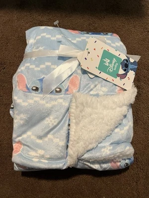 Disney Stitch Blanket New Reversible Soft Sherpa Lined Blue Pink Unisex