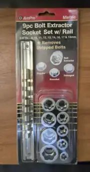 Bolt Extractor Socket Set, 9 Pcs, 3/8" Drive, 8 - 19mm, AMPRO Brand - CLEARANCE
