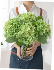 Light Artificial Hydrangeas, 4Pcs 20" Real Touch Silk Flowers,Lifelike Green