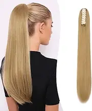 Gairyan Clip in Ponytail Hair Extensions 24 inch Ponytail Extension Long Straight Pony Tails Claw on Ponytail Synthetic Hairpieces for Women Soft Natural Look (Dark Blonde)
