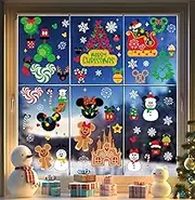 Christmas Window Clings Decorations - Cute Funny Double-Sided Static Stickers for Glass Windows and Doors, Perfect Decorations, with Castle Pattern, Reusable 9 Sheets