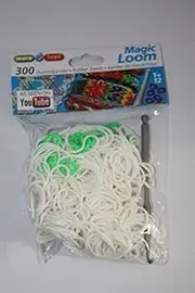65002 - Loom Band white 300 units/bag + Crochet Hook & Clips
