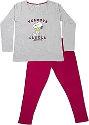 [United Labels] The Peanuts Snoopy Pyjamas for Women - Cuddle Society Pyjama Set Long Sleeve Top with Trousers Grey/Red