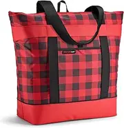 Rachael Ray Jumbo Chillout Thermal Tote, Insulated Soft Sided Cooler Bag, Foldable & Reusable Food Grocery Bag, Portable Travel Cooler, Hot or Cold Carrier, Red Buffalo
