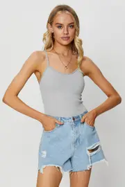 Grey Singlet Top Round Neck Seamless - Size S, Women's Singlet