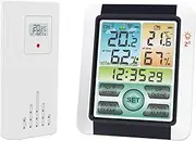 Labymos Wireless Indoor Outdoor Hygrometer Temperature Humidity Display Monitor Digital Weather Forecast Station Clock Atomic Alarm Clock with Colorful Touchscreen Adjustable Backlight