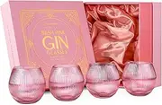 GLASSIQUE CADEAU Vintage Art Deco Ribbed Gin Tonic Cocktail Glasses in Delicate Pink with Gold Rim, Set of 4, 400 ml Ribbed Crystal Gin Glasses for Cocktails, Gift Set for Gin Lovers