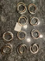 Lot Of 10 Leila's Linens Rustic Elegance Napkin Rings Tri Color Hammered Metal