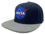 NASA Men's Official Licensed Embroidered Logo Snapback Hat Cap - Navy/Grey