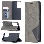 For Samsung Galaxy S21 Ultra Case Rhombus Texture Folio Magnetic PU Leather Wallet Cover, Kickstand, Grey