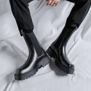 切爾西馬丁靴男款冬季方頭黑色英倫風中幫靴子增高厚底高幫機車靴