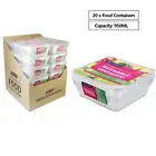 20 x Takeaway Food Containers Plastic Lids 950ml Take away Meal Prep Lunch Box
