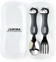 zolyet 2Pcs Silverware Travel Carry Set Children Portable Tableware Toddler U ils Spoon & Fork Set with Travel Case Black