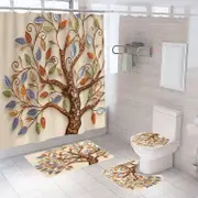 4 Pcs Shower Curtain Set Bath Mat U Shape and Toilet Lid Cover Mat with 12 Hooks 71" x 71"-A12