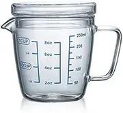 Glass Measuring Jug 250ml Microwave Glass Measuring Cup with Lid Ounce Heat Resistant Milk Coffee Tea Glass Cup Mixing Jugs for Home Kitchen Baking Transparent Clear Scale