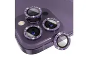 For Apple iPhone 14 Pro Max /15 Pro Max Metal Camera Lens Glitter Cover Glass Protector (Purple)