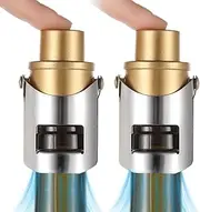 Lnngub 2 Pack Champagne Stoppers for Bottles,Champagne Bottle Stoppers Sparkling Wine Stopper Stainless Steel Champagne Stoppers with Vacuum Press for Champagne Cava Prosecco,Gold