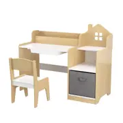 Giantex Table and Chair Set Study Writing Table w/Storage Bin Study Desk Natural