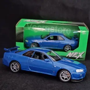 Welly 壓鑄 1:24 Nissan Skyline GT-R R34 Vspec Nur II Bayside 藍