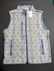 NWT MEN'S PETER MILLAR FULL ZIP FLEECE VEST, SIZE: M, COLOR: MTN (GRAY/NAVY)M4