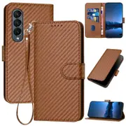 For Samsung Galaxy Z Fold4 5G Carbon Fiber Leather Phone Case With Lanyard