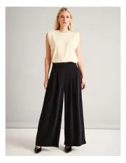 [Basque] Recycled Poly Fluid Double Pleat Wide Leg Pants in Black