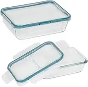 Snapware Total Solution 4pc Rectangle Food Storage Container Value Set Made with Pyrex Glass, (1 x 2 Cup [470ml] Container and 1 x 6 Cup [1.5L] Container with 2 x Tab Locking Lids) Clear 1 - Pack