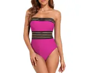 Women's Strapless One Piece Swimsuits Tummy Control Swimwear Halter Slimming Bathing Suits - 14