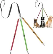 Heavy Duty Tangle Free 3/Three Way Dog Coupler Leash with Padded Handle,Reflective Triple Braid Split Lease Pet Leash for Walking 3/2/1 Medium Large Dogs (Muticolor)