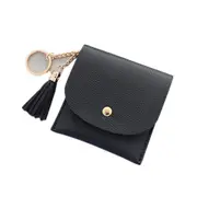 2 Pcs Women's Simple Light Buckle Metal Ring Tassel Wallet Purse BLACK COLOUR