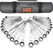 GRENPRO 22 Pcs Ratcheting Wrench Set,Combination Wrench Set, SAE & Metric,1/4'' to 3/4'' & 6-18mm, CR-V Steel,Portable Handbag，Car Repair and Household Equipment Repair